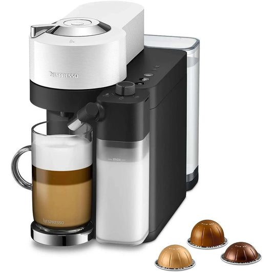 Bazaar Of USA NESPRESSO Vertuo Latissima süt çözümlü kapsüllü kahve makinesi, siyah renk ve kompakt tasarım, ön panel ve kahve çıkış noktası