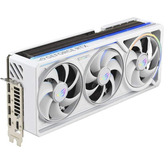 ASUS GeForce RTX 5090 ROG Astral White OC ekran kartı, beyaz tasarım ve yüksek performans, soğutucu ve bağlantı noktalarıyla detaylı görüntü