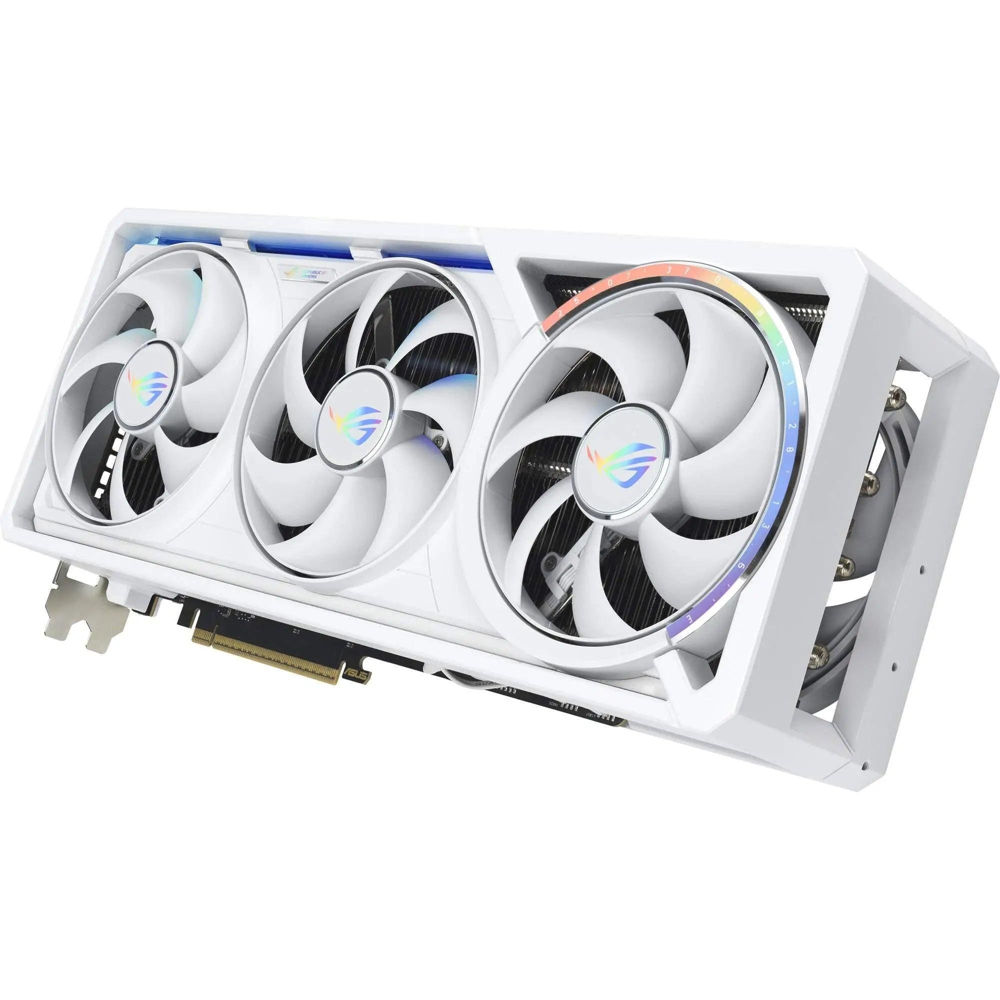 ASUS GeForce RTX 5090 ROG Astral White OC ekran kartı, beyaz tasarım ve yüksek performanslı grafik kartı, detaylı görünüm.