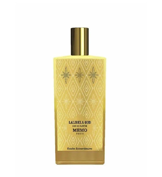 Memo Lalibela Oud EDP 75ml parfüm şişesi, lila ve altın detaylı tasarımıyla zarif ve şık görünüm.