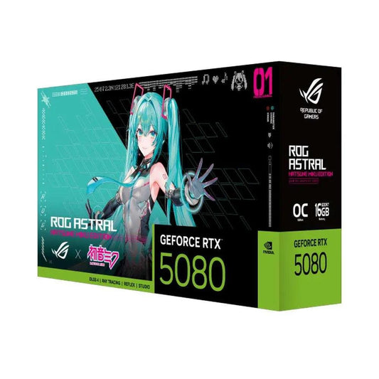 ASUS ROG ASTRAL GeForce RTX 5080 HATSUNE MIKU OC ekran kartı, 16GB GDDR7, DLSS 4 ile yüksek performanslı grafik kartı