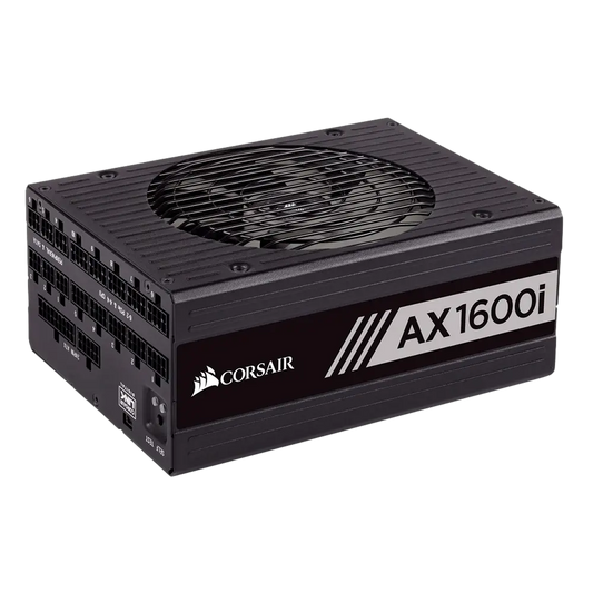 Corsair AX1600i dijital ATX 1600W 80+ Titanium güç kaynağı, tam modüler, 140mm fanlı, yüksek performanslı PSU.