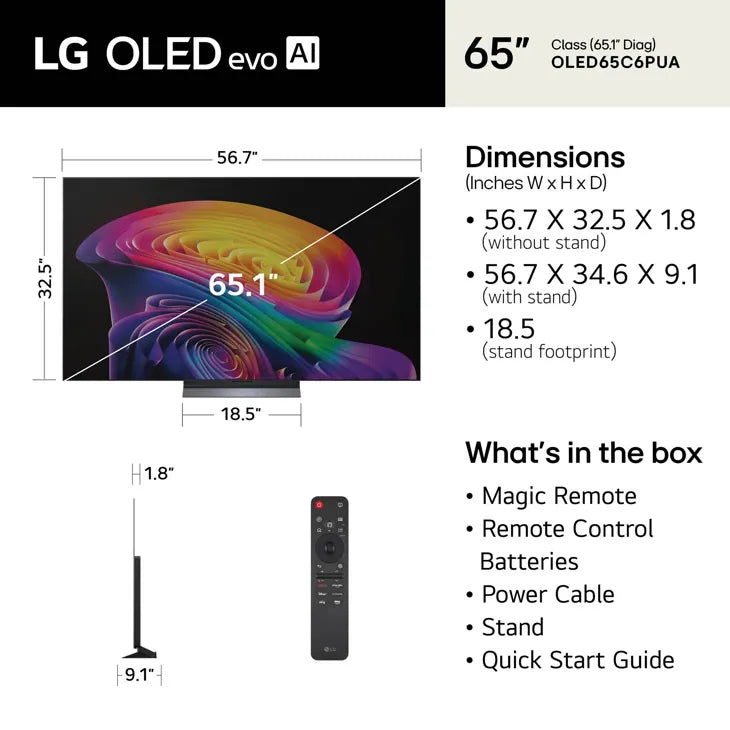 LG 65" Class C6 Series OLED evo AI 4K Smart webOS TV (2026).